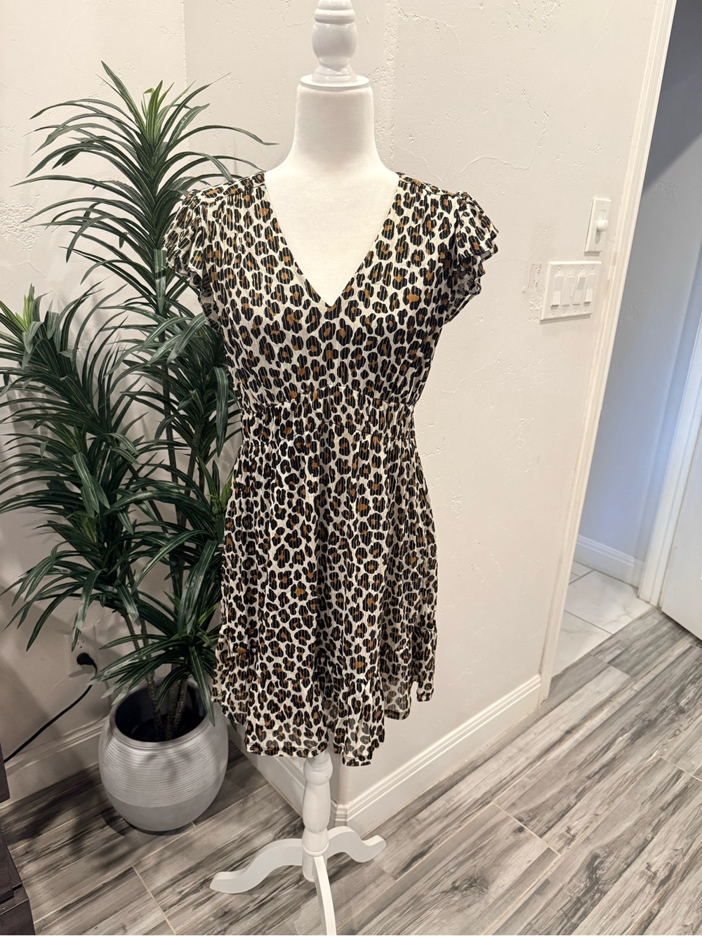Michael Kors Leopard Print V-Neck Mini Dress - Brown/Black/Cream